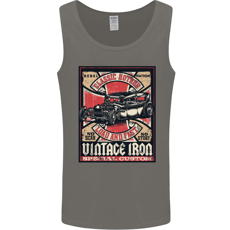 Classic Hotrod Vintage Iron Hot Rod Dragster Mens Vest Tank Top Charcoal