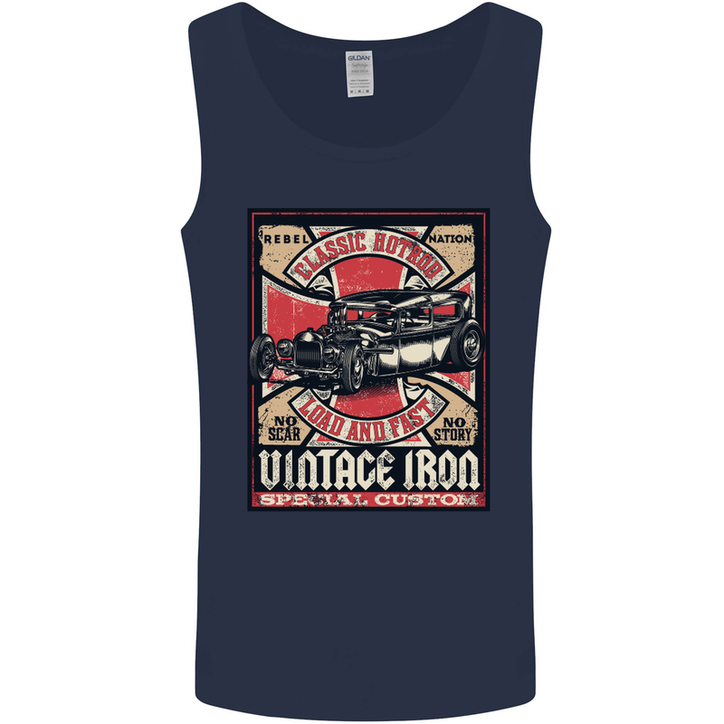 Classic Hotrod Vintage Iron Hot Rod Dragster Mens Vest Tank Top Navy Blue