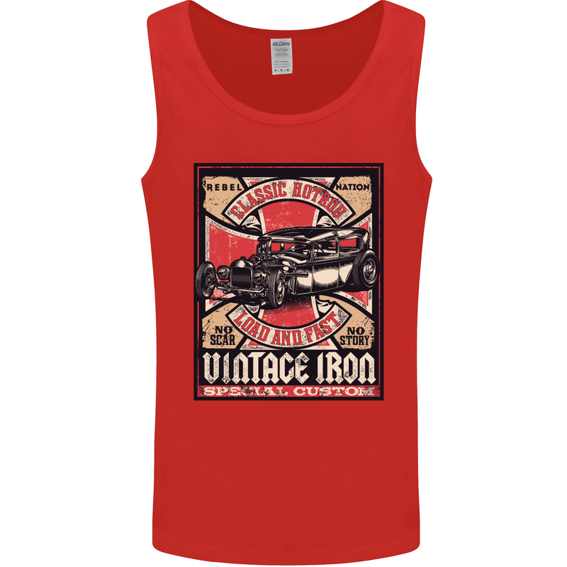 Classic Hotrod Vintage Iron Hot Rod Dragster Mens Vest Tank Top Red