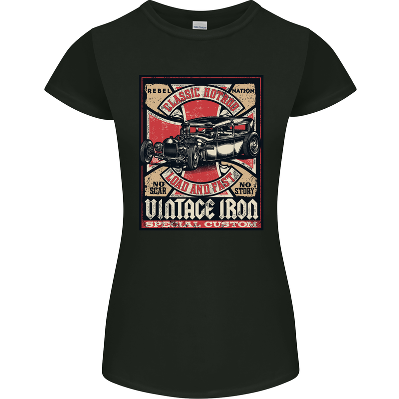 Classic Hotrod Vintage Iron Hot Rod Dragster Womens Petite Cut T-Shirt Black