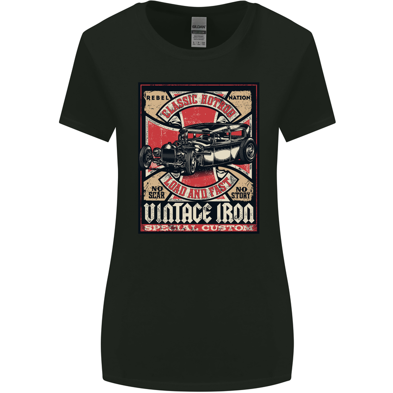 Classic Hotrod Vintage Iron Hot Rod Dragster Womens Wider Cut T-Shirt Black