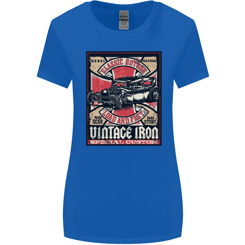 Classic Hotrod Vintage Iron Hot Rod Dragster Womens Wider Cut T-Shirt Royal Blue