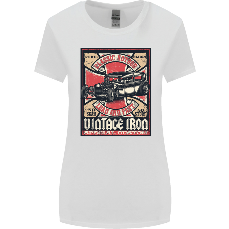 Classic Hotrod Vintage Iron Hot Rod Dragster Womens Wider Cut T-Shirt White
