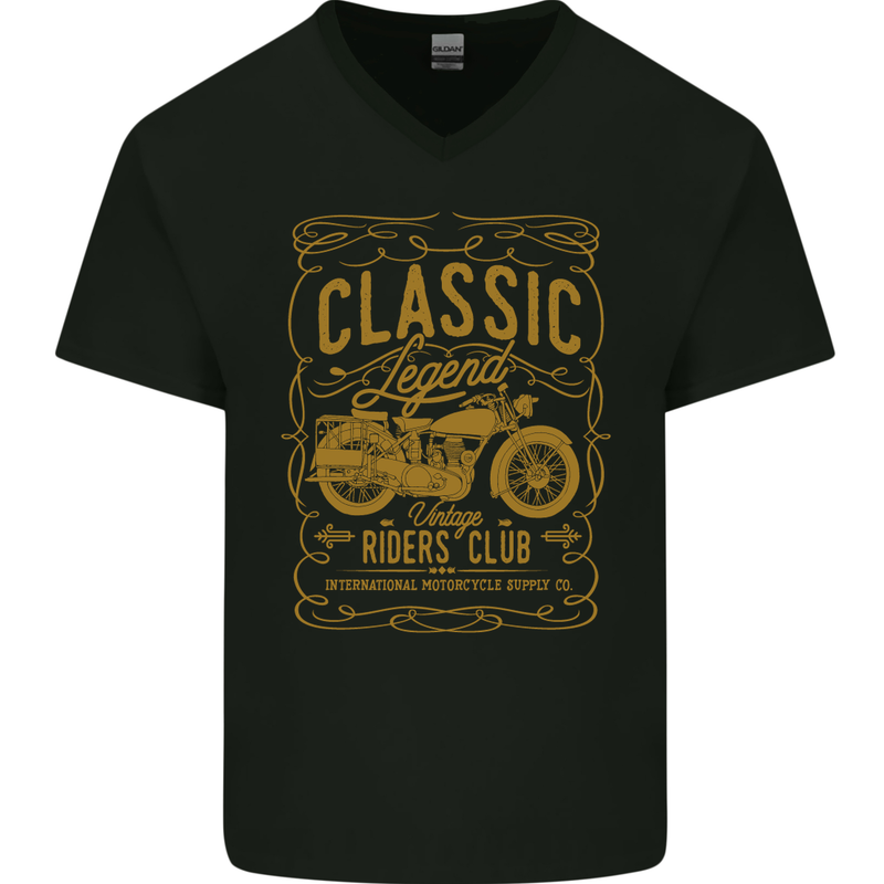 Classic Legend Riders Club Motorbike Biker Mens V-Neck Cotton T-Shirt Black