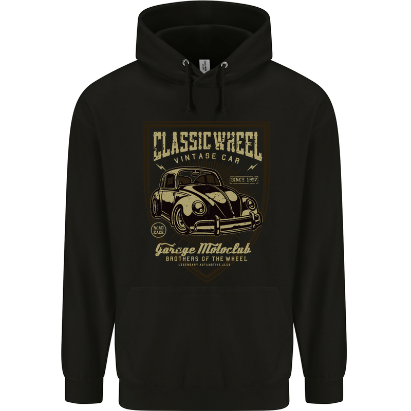 Classic Wheel Motorcycle Motorbike Biker Mens 80% Cotton Hoodie Black