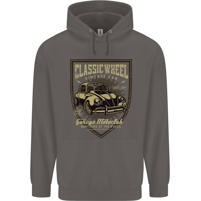 Classic Wheel Motorcycle Motorbike Biker Mens 80% Cotton Hoodie Charcoal
