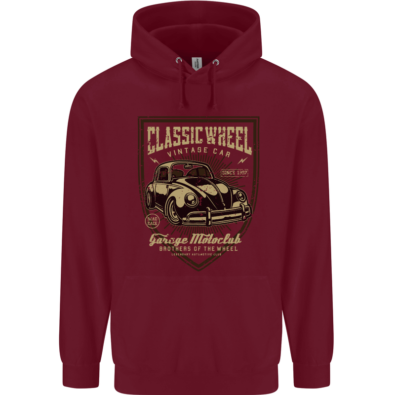 Classic Wheel Motorcycle Motorbike Biker Mens 80% Cotton Hoodie Maroon