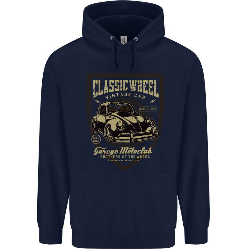 Classic Wheel Motorcycle Motorbike Biker Mens 80% Cotton Hoodie Navy Blue