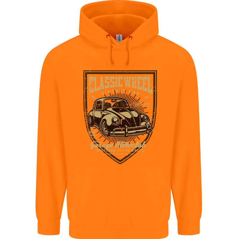 Classic Wheel Motorcycle Motorbike Biker Mens 80% Cotton Hoodie Orange