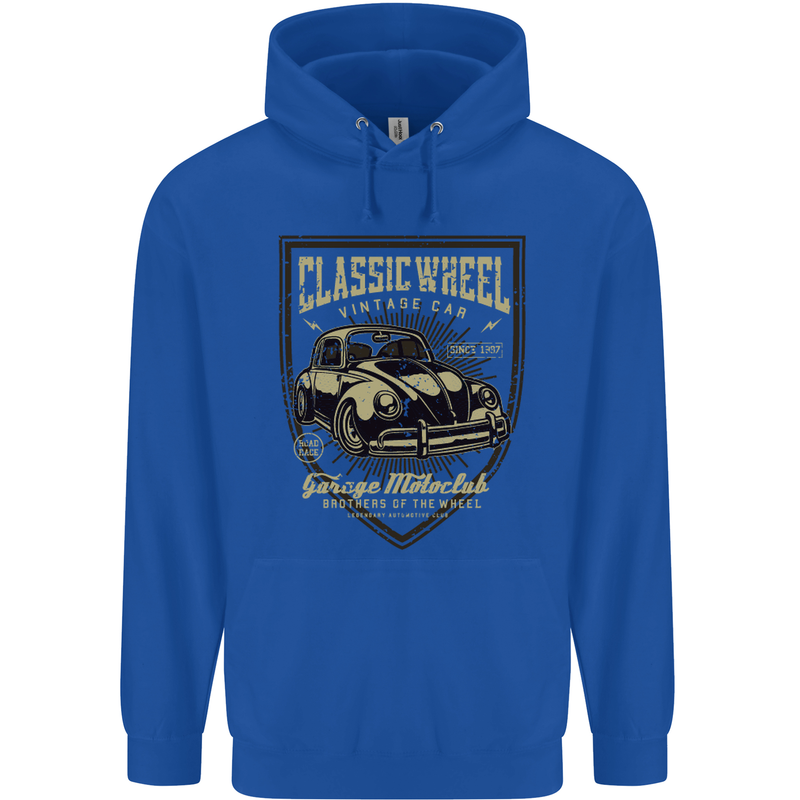 Classic Wheel Motorcycle Motorbike Biker Mens 80% Cotton Hoodie Royal Blue