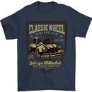 Classic Wheel Motorcycle Motorbike Biker Mens T-Shirt Cotton Gildan Navy Blue