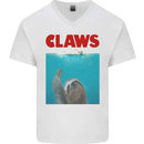 Claws Funny Sloth Parody Mens V-Neck Cotton T-Shirt White