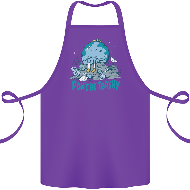 Climate Change Dont Be Trashy Environment Cotton Apron 100% Organic Purple