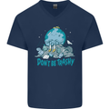 Climate Change Dont Be Trashy Environment Mens V-Neck Cotton T-Shirt Navy Blue