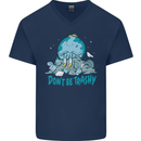 Climate Change Dont Be Trashy Environment Mens V-Neck Cotton T-Shirt Navy Blue