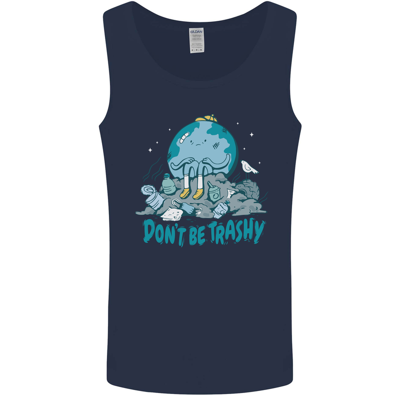 Climate Change Dont Be Trashy Environment Mens Vest Tank Top Navy Blue