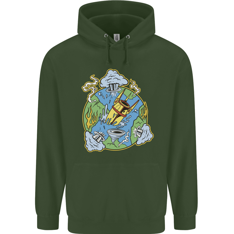 Climate Change Earth Destruction Nuclear War Childrens Kids Hoodie Forest Green