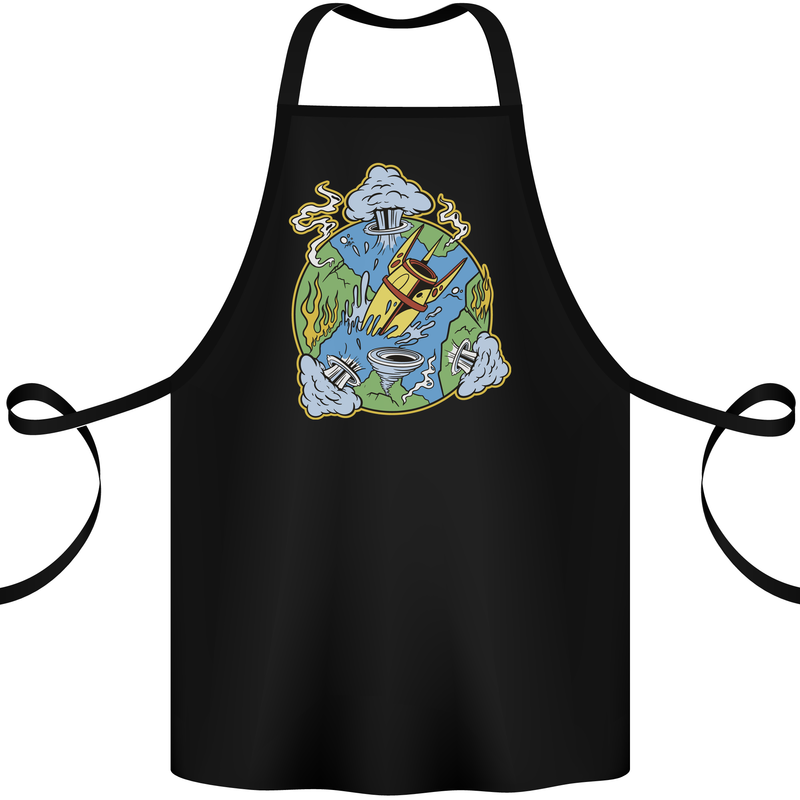 Climate Change Earth Destruction Nuclear War Cotton Apron 100% Organic Black