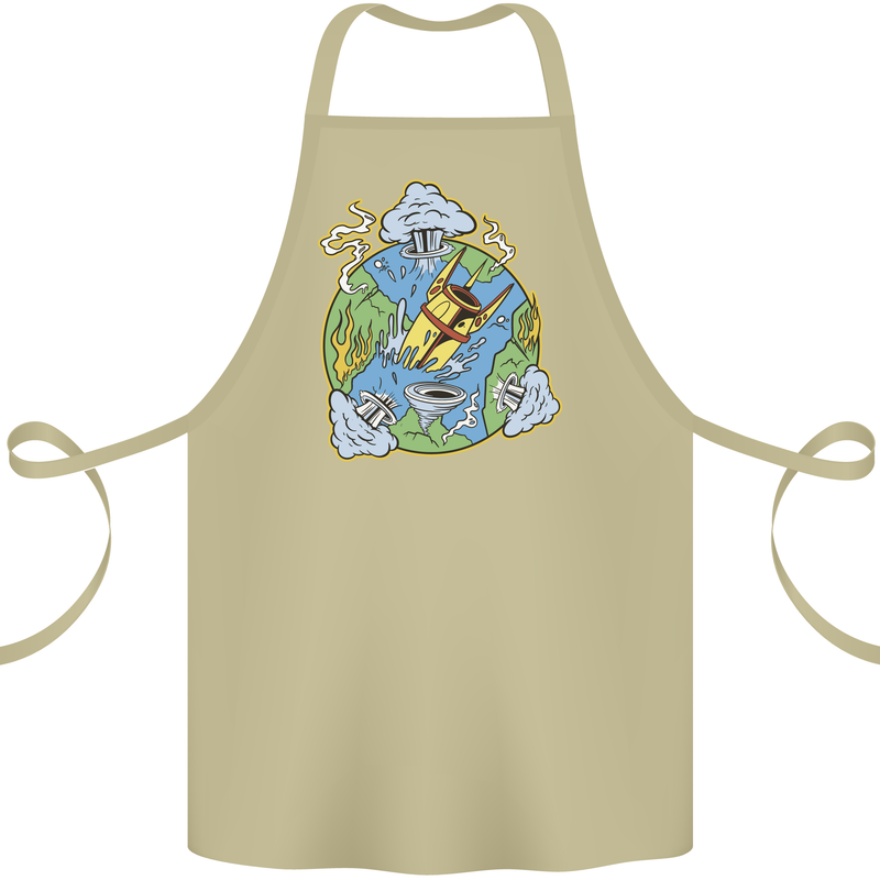 Climate Change Earth Destruction Nuclear War Cotton Apron 100% Organic Khaki