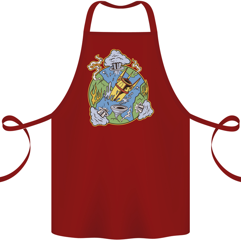 Climate Change Earth Destruction Nuclear War Cotton Apron 100% Organic Maroon