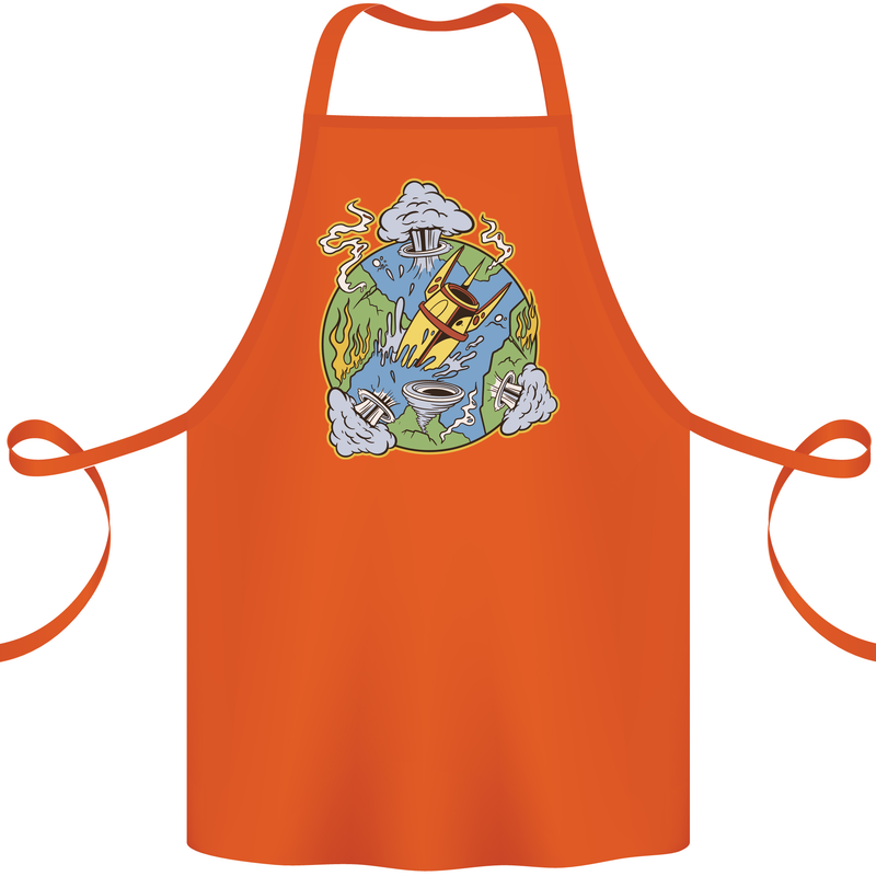 Climate Change Earth Destruction Nuclear War Cotton Apron 100% Organic Orange
