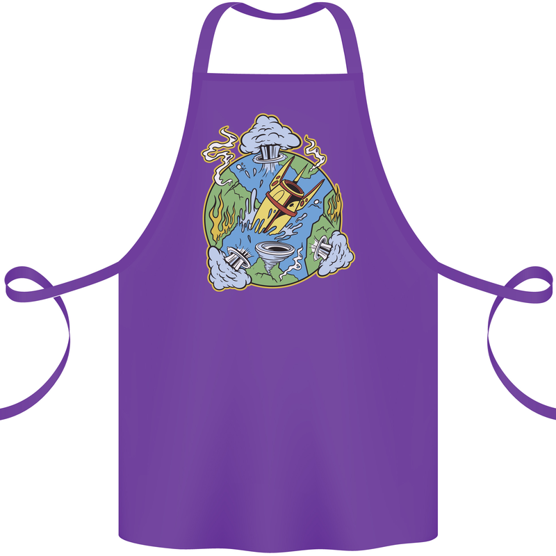 Climate Change Earth Destruction Nuclear War Cotton Apron 100% Organic Purple