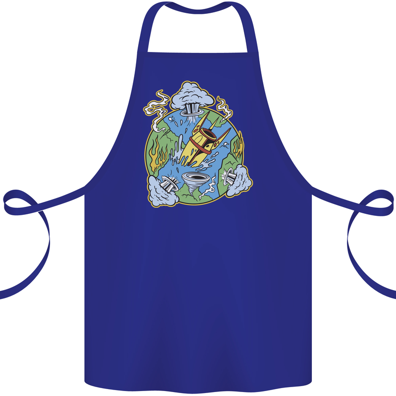 Climate Change Earth Destruction Nuclear War Cotton Apron 100% Organic Royal Blue