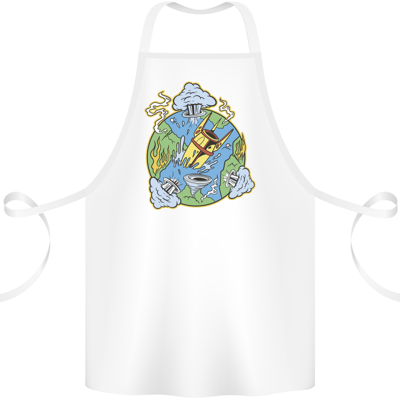 Climate Change Earth Destruction Nuclear War Cotton Apron 100% Organic White