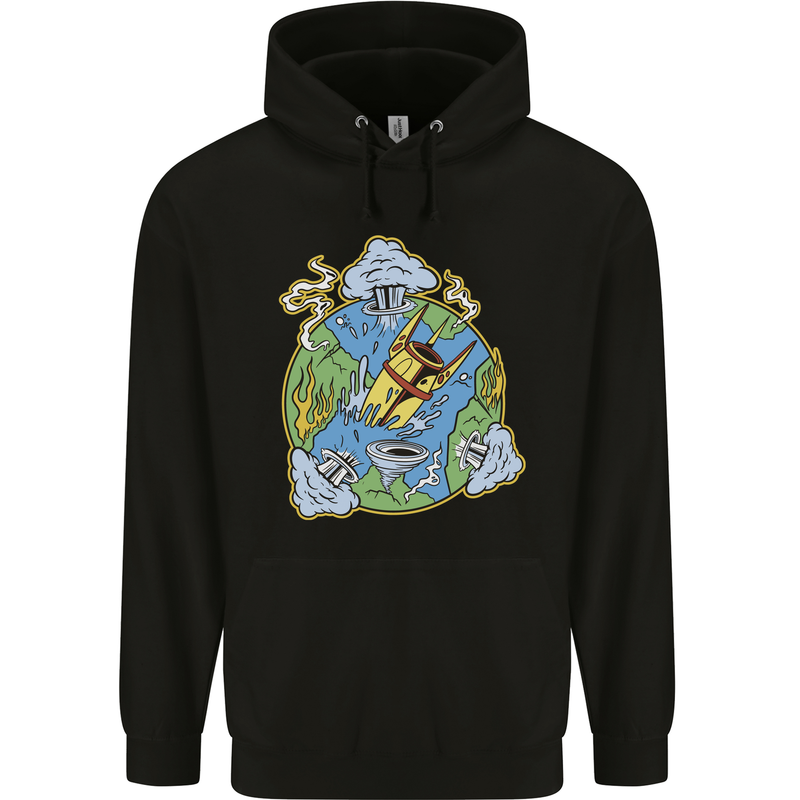 Climate Change Earth Destruction Nuclear War Mens 80% Cotton Hoodie Black