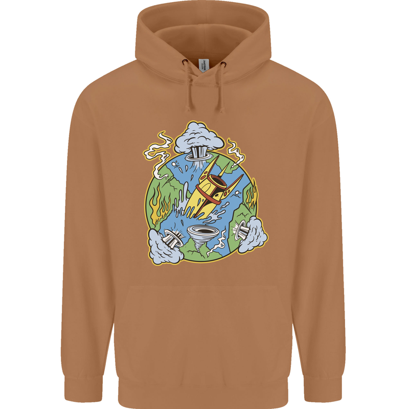 Climate Change Earth Destruction Nuclear War Mens 80% Cotton Hoodie Caramel Latte