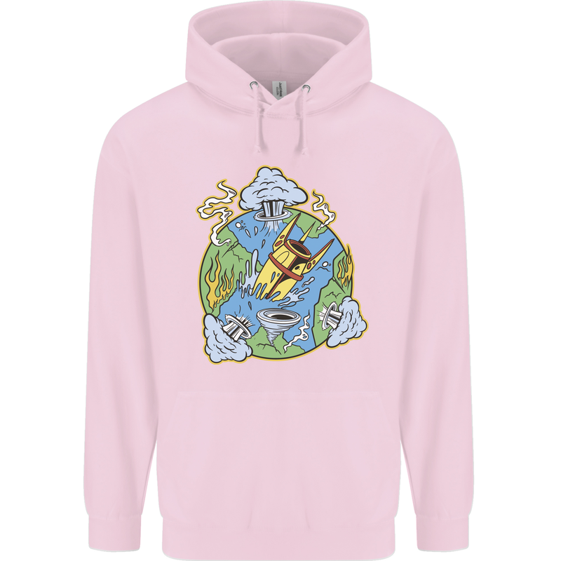 Climate Change Earth Destruction Nuclear War Mens 80% Cotton Hoodie Light Pink