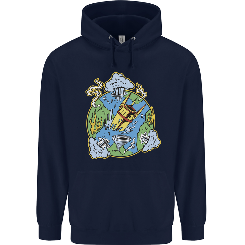 Climate Change Earth Destruction Nuclear War Mens 80% Cotton Hoodie Navy Blue