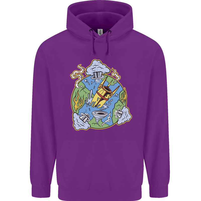 Climate Change Earth Destruction Nuclear War Mens 80% Cotton Hoodie Purple
