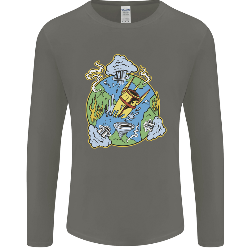 Climate Change Earth Destruction Nuclear War Mens Long Sleeve T-Shirt Charcoal