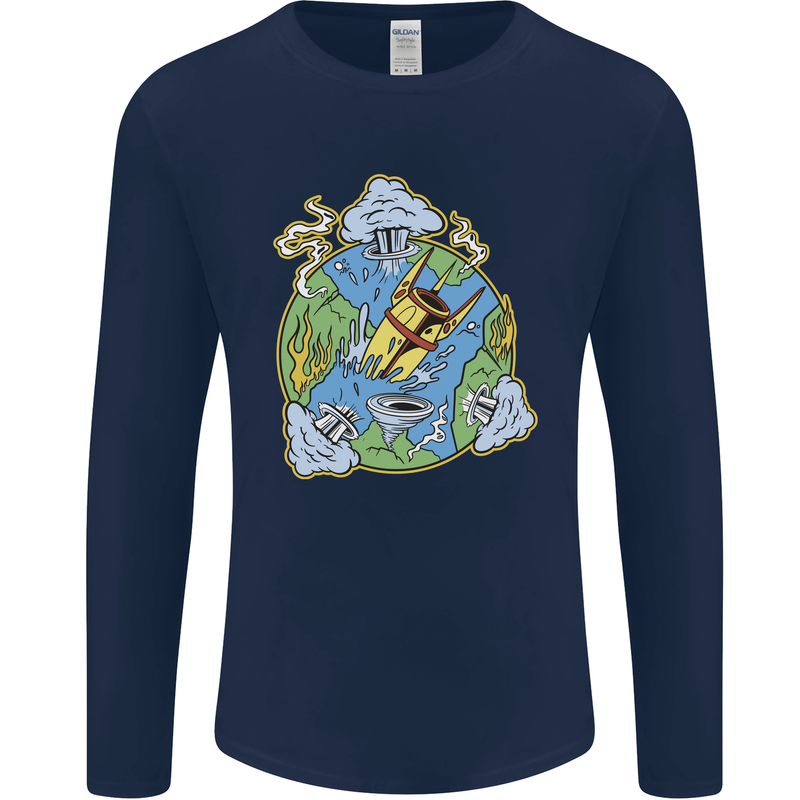 Climate Change Earth Destruction Nuclear War Mens Long Sleeve T-Shirt Navy Blue