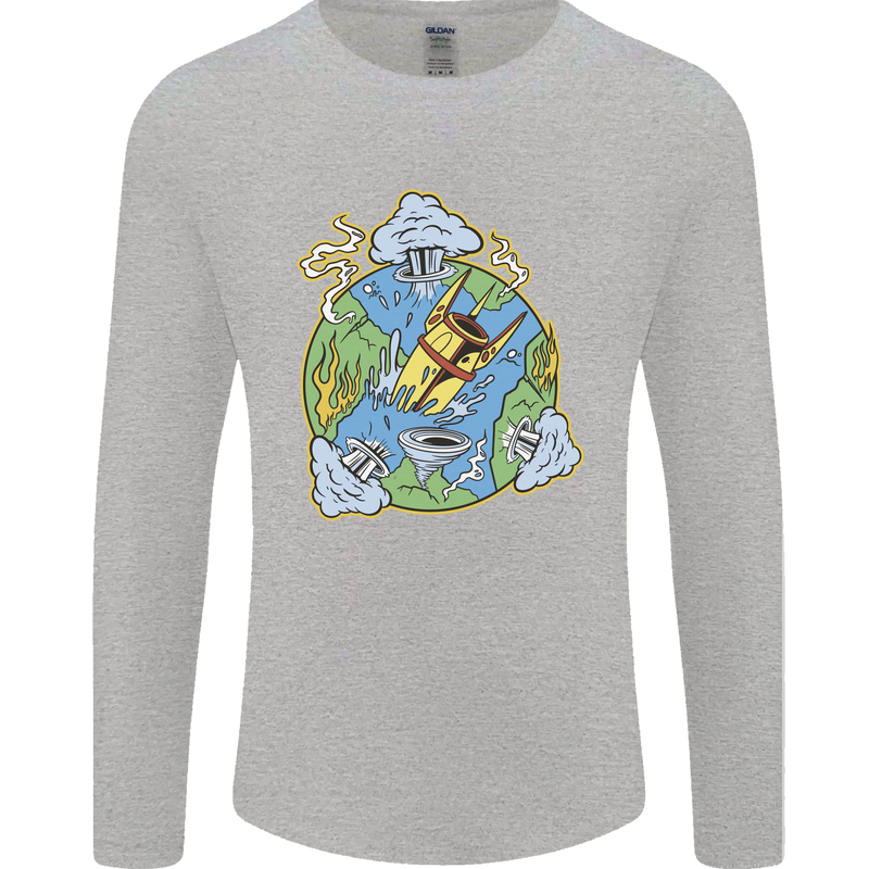 Climate Change Earth Destruction Nuclear War Mens Long Sleeve T-Shirt Sports Grey
