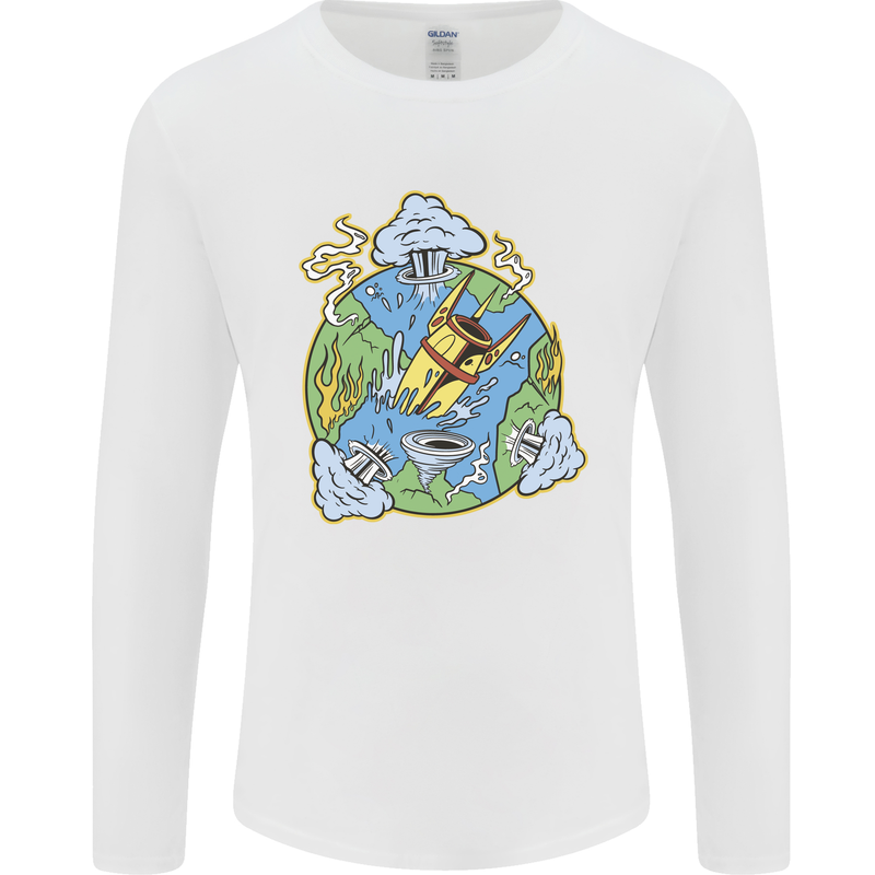 Climate Change Earth Destruction Nuclear War Mens Long Sleeve T-Shirt White