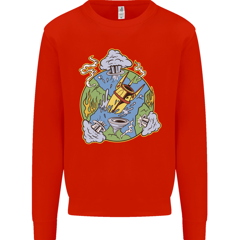 Climate Change Earth Destruction Nuclear War Mens Sweatshirt Jumper Bright Red