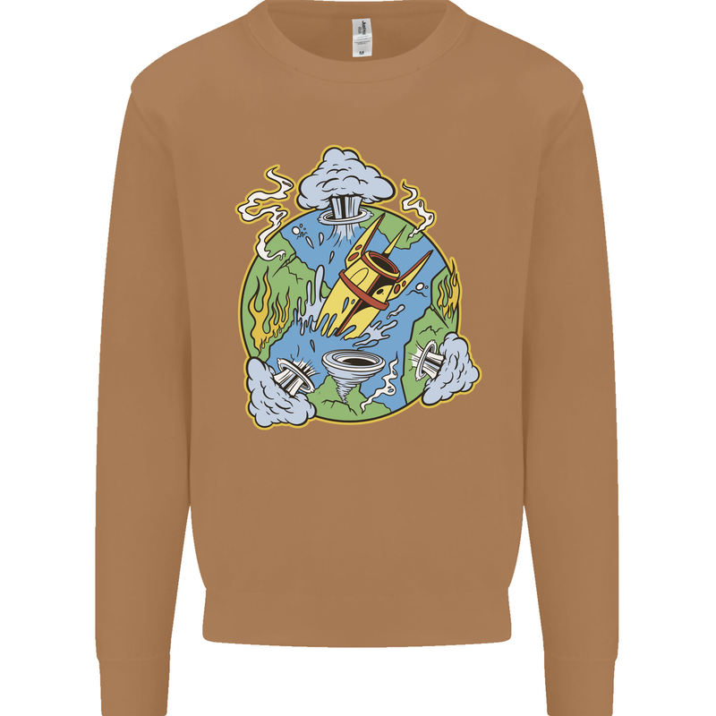 Climate Change Earth Destruction Nuclear War Mens Sweatshirt Jumper Caramel Latte
