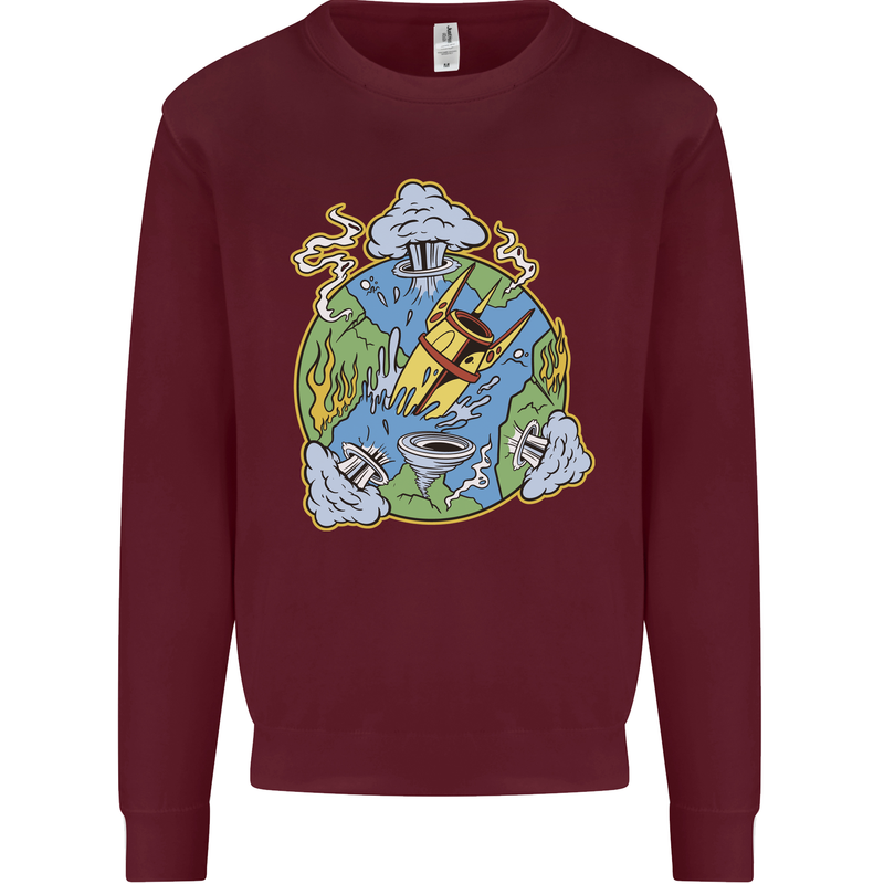 Climate Change Earth Destruction Nuclear War Mens Sweatshirt Jumper Maroon