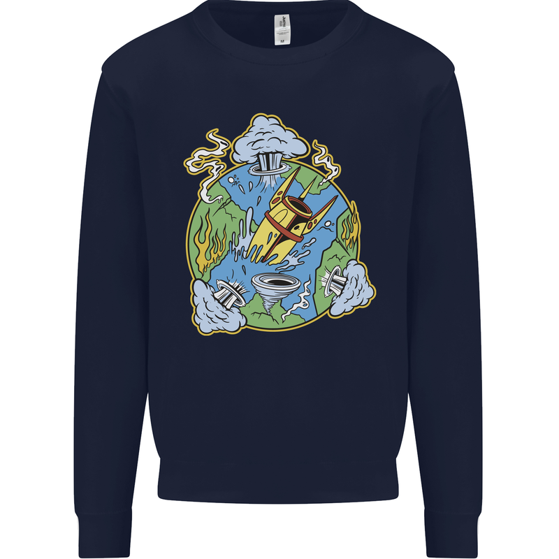 Climate Change Earth Destruction Nuclear War Mens Sweatshirt Jumper Navy Blue