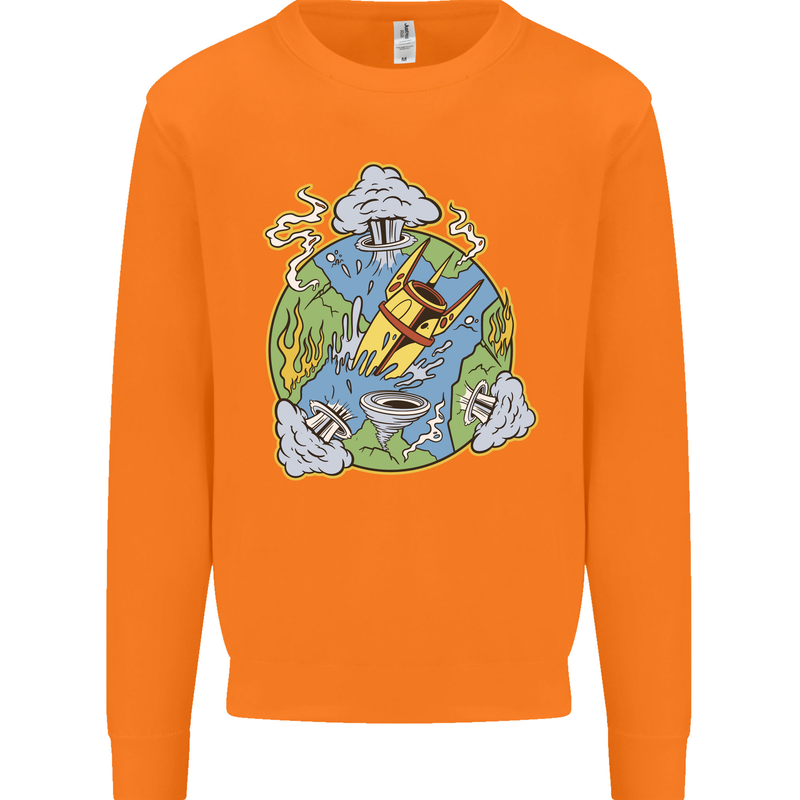 Climate Change Earth Destruction Nuclear War Mens Sweatshirt Jumper Orange
