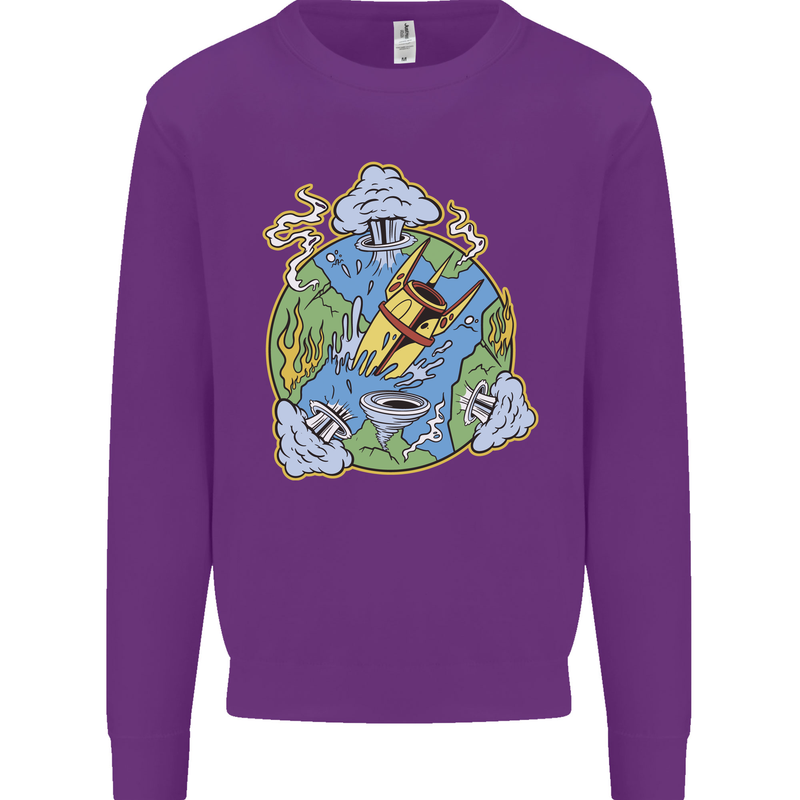 Climate Change Earth Destruction Nuclear War Mens Sweatshirt Jumper Purple