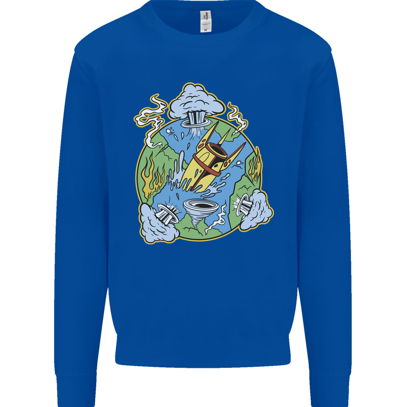 Climate Change Earth Destruction Nuclear War Mens Sweatshirt Jumper Royal Blue