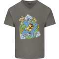 Climate Change Earth Destruction Nuclear War Mens V-Neck Cotton T-Shirt Charcoal