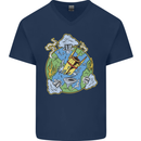 Climate Change Earth Destruction Nuclear War Mens V-Neck Cotton T-Shirt Navy Blue