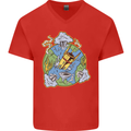 Climate Change Earth Destruction Nuclear War Mens V-Neck Cotton T-Shirt Red