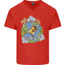 Climate Change Earth Destruction Nuclear War Mens V-Neck Cotton T-Shirt Red