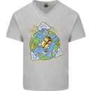 Climate Change Earth Destruction Nuclear War Mens V-Neck Cotton T-Shirt Sports Grey
