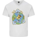 Climate Change Earth Destruction Nuclear War Mens V-Neck Cotton T-Shirt White